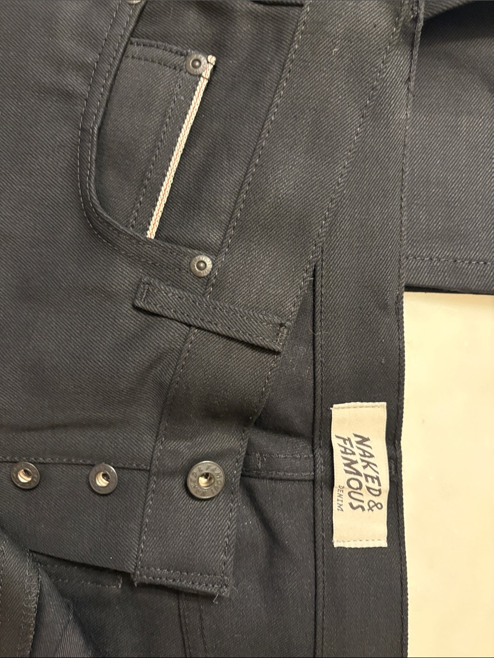 Naked & Famous Denim: Super Guy Solid Black Selvedge size 34